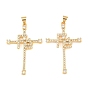 Латунные микро проложить кубического циркония подвески, крест со словом fe амулеты, долговечный, стойки покрытие, без свинца и без кадмия