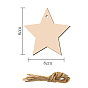 10Pcs Star Unfinished Wood Cutouts Ornaments, with Hemp Rope, for Blank Crafts DIY Christmas Party Hanging Decoration Supplies