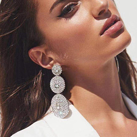 Sparkling Multi-layered Circular Glass Diamond Earrings for Women