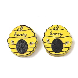 Printed Schima Wood Beads, Bees with Hive, Spray Paint