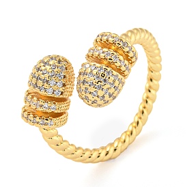 Brass Micro Pave Cubic Zirconia Open Finger Ring, Cadmium Free & Lead Free, Long-Lasting Plated