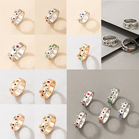 Cute Cartoon Pig Zodiac Oil Drop Ring for Couples, Minimalist Multicolor Animal Jewelry