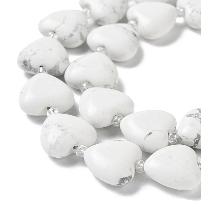 Natural Howlite Beads Strands, with Seed Beads, Heart