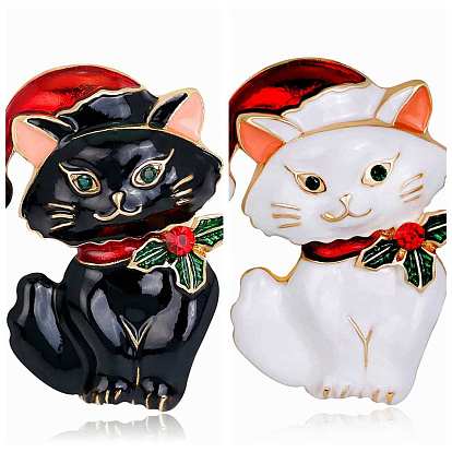 Christmas Cat Enamel Pin, Golden Alloy Brooch for Backpack Clothes