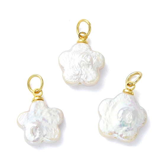 Подвески из натурального барочного жемчуга кеши, Подвески в виде цветка сливы с латунной фурнитурой, белые