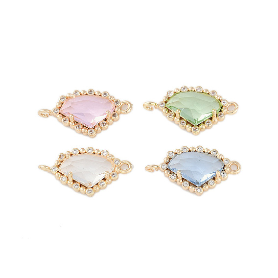 Позолоченные латунные подвески с прозрачным фианитом, без кадмия и без свинца, стеклянные звенья в форме сердца