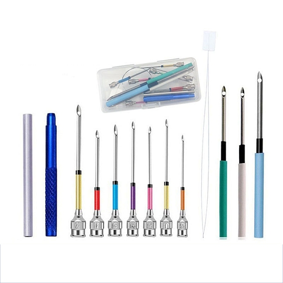 Stainless Steel Punch Embroidery Tool Kits, including Punch Needle Handle, Threader, Replacement Needle