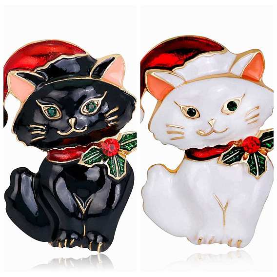 Christmas Cat Enamel Pin, Golden Alloy Brooch for Backpack Clothes