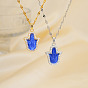 Винтажные латунные ожерелья с подвеской в виде руки в виде хамсы с прозрачными кубическими цирконами и королевской синей эмалью для повседневного ношения и праздничного подарка