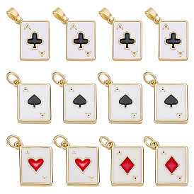 12 кулоны латунные эмалевые шт., прелести игральных карт, реальный 18 k позолоченный