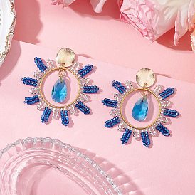 Серьги-гвоздики из латуни и стекла в форме капли, с цилиндрическими бусинами и 304 соединительными кольцами из нержавеющей стали, золотые