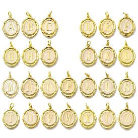 Латунные подвески, с эмалью, овальный с буквой, реальный 18 k позолоченный, с целью перехода в кольце