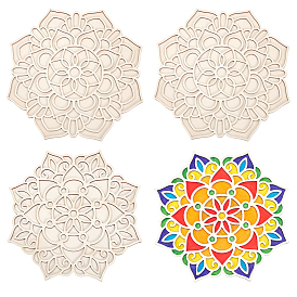 4шт. 2 стили мандала необработанная деревянная мандала коврик для чашки, поделки из дерева своими руками