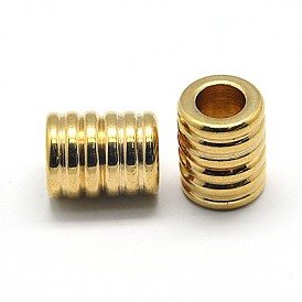 304 Stainless Steel Beads, Grooved Beads, Ion Plating (IP), Column, 11x14mm, Hole: 6mm