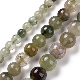 Naturels verts quartz rutile brins de perles, ronde