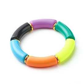 Chunky Curved Tube Acrylic Beads Stretch Bracelet for Girl Women