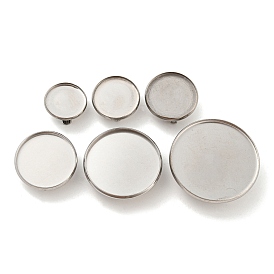 304 Stainless Steel Brooch Base Settings, Flat Round