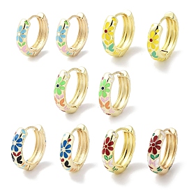 Серьги-кольца из настоящей 18k-золотой латуни с эмалью и цветочным принтом для женщин
