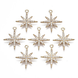 Brass Micro Pave Cubic Zirconia Pendants, Star, Long-Lasting Plated, Light Gold