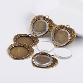 25 мм прозрачный стекло кабошоны и подарки идеи на день святого валентина сплава сердца резные слов настроек передних панелей любовь кулон кабошон, 36x32 мм, лоток : 25 мм, отверстие : 3 мм