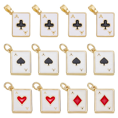 12 кулоны латунные эмалевые шт., прелести игральных карт, реальный 18 k позолоченный
