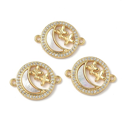 Подвески из латуни с микропаве из прозрачных кубических цирконий и натуральной ракушки с коннектором в виде бабочки, долговечный, без свинца и без кадмия, стойки покрытие