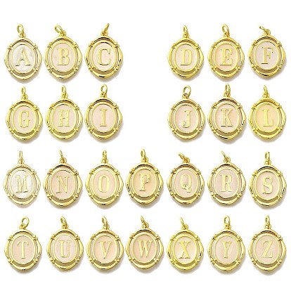 Латунные подвески, с эмалью, овальный с буквой, реальный 18 k позолоченный, с целью перехода в кольце