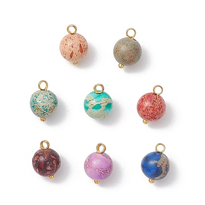 Круглые подвески из натуральной окрашенной императорской яшмы с латунными петлями, золотые