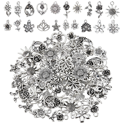 4 наборы подвесок из сплава в тибетском стиле, подсолнечник, роза, комплект подвесок из серии «лотос и цветок»