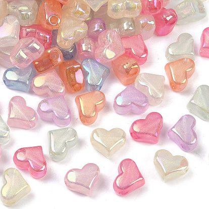 Прозрачного акрилового Европейский бисером, бусины с большим отверстием, с золотой порошок, сердце