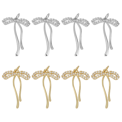 8 шт 2 стили латунные подвески из микропаве с фианитом, бантом, с целью перехода в кольце, долговечный, без кадмия и без свинца, стойки покрытие