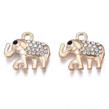 Alloy Pendants, with Crystal Rhinestone, Cadmium Free & Nickel Free & Lead Free, Light Gold, Elephant