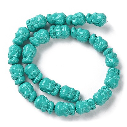 Carved Synthetic Coral Beads, Dyed, Buddha