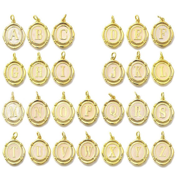 Латунные подвески, с эмалью, овальный с буквой, реальный 18 k позолоченный, с целью перехода в кольце