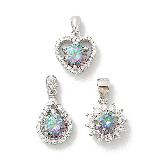 925 Прозрачное серебро с микропаве из прозрачного кубического циркония, с муассанитовым стразом, с печатью 925, платина, родий