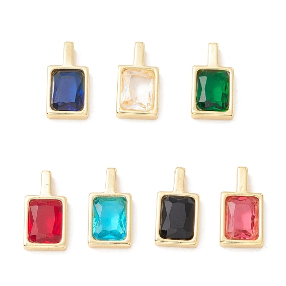 Brass Micro Pave Cubic Zirconia Charms, Cadmium Free & Lead Free,
Long-Lasting Plated, Rectangle