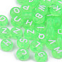 Transparent Acrylic Enamel Beads, Horizontal Hole, Flat Round with Mixed White Letters