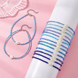 15 шт. 15 цвета летний пляжный окрашенный синтетический бирюзовый браслет на лодыжку в виде черепахи со стеклянными бусинами, платины и нержавеющая сталь цвет