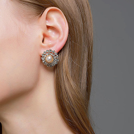 Chic Geometric Pearl Sunflower Earrings with Sparkling Zircon Stones