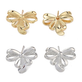 Rack Plating Bowknot Brass Stud Earrings for Women, Cadmium Free & Lead Free, Long-Lasting Plated