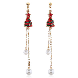 Red Christmas Tree Candy Pearl Earrings - Festive and Versatile Holiday Jewelry