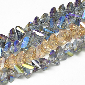 Electroplate Glass Beads Strands, Rainbow Plated, Faceted, Triangle