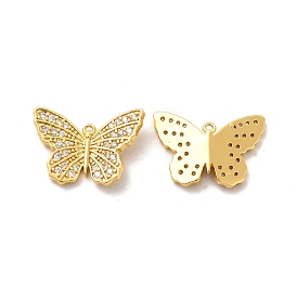 Brass Micro Pave Clear Cubic Zirconia Pendants, Long-Lasting Plated, Cadmium Free & Lead Free, Butterfly Charm