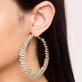 Sparkling Circular Mesh Hollow-out Earrings with Rhinestones for Women's Evening Party Jewelry