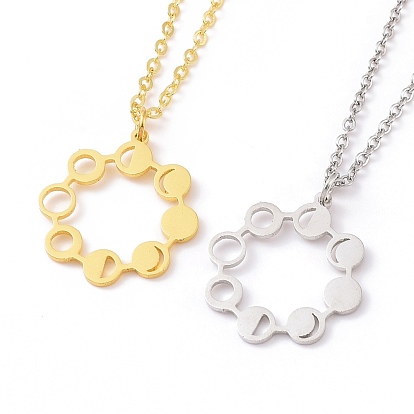 Collar con colgante de anillo de fase lunar de aleación para mujer