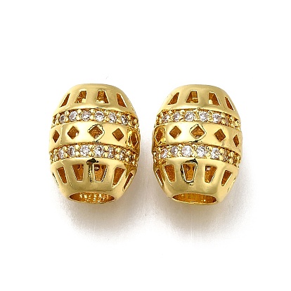 Латунь микропаве прозрачный кубический цирконий европейский бисер, бусины с большим отверстием, овальные, полый, долговечный, стойки покрытие, без свинца и без кадмия