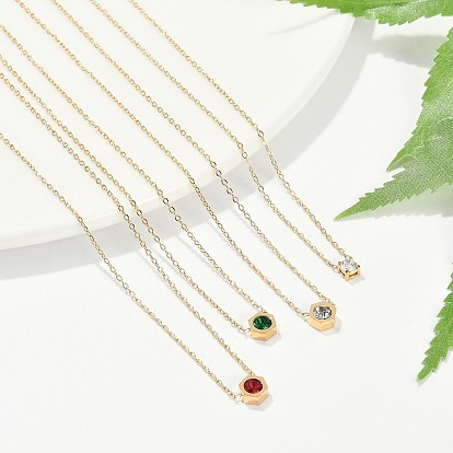 Ионное покрытие (ip) 304 плоские круглые/шестигранные подвески из нержавеющей стали с кубическим цирконием, ожерелья с цепочкой и кабелем, реальный 18 k позолоченный