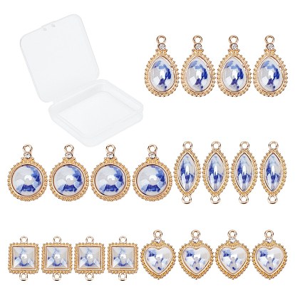 Colgantes de porcelana sunnyclue, con fornitura de latón chapado en oro claro y diamantes de imitación de cristal, lágrima, la luz de oro