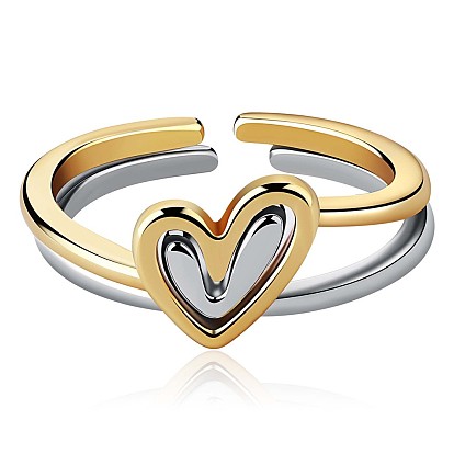 2Pcs Heart Layered Rings, Alloy Heart Rings, Adjustable Love Ring Stackable Finger Rings, Simple Knuckle Rings Jewelry Gift for Women