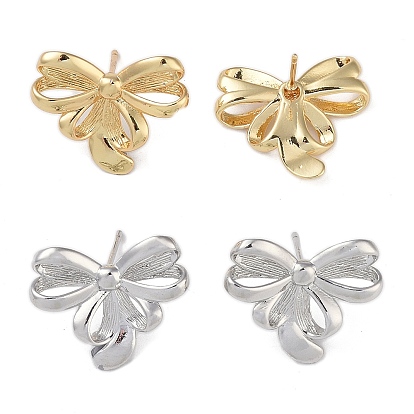 Rack Plating Bowknot Brass Stud Earrings for Women, Cadmium Free & Lead Free, Long-Lasting Plated